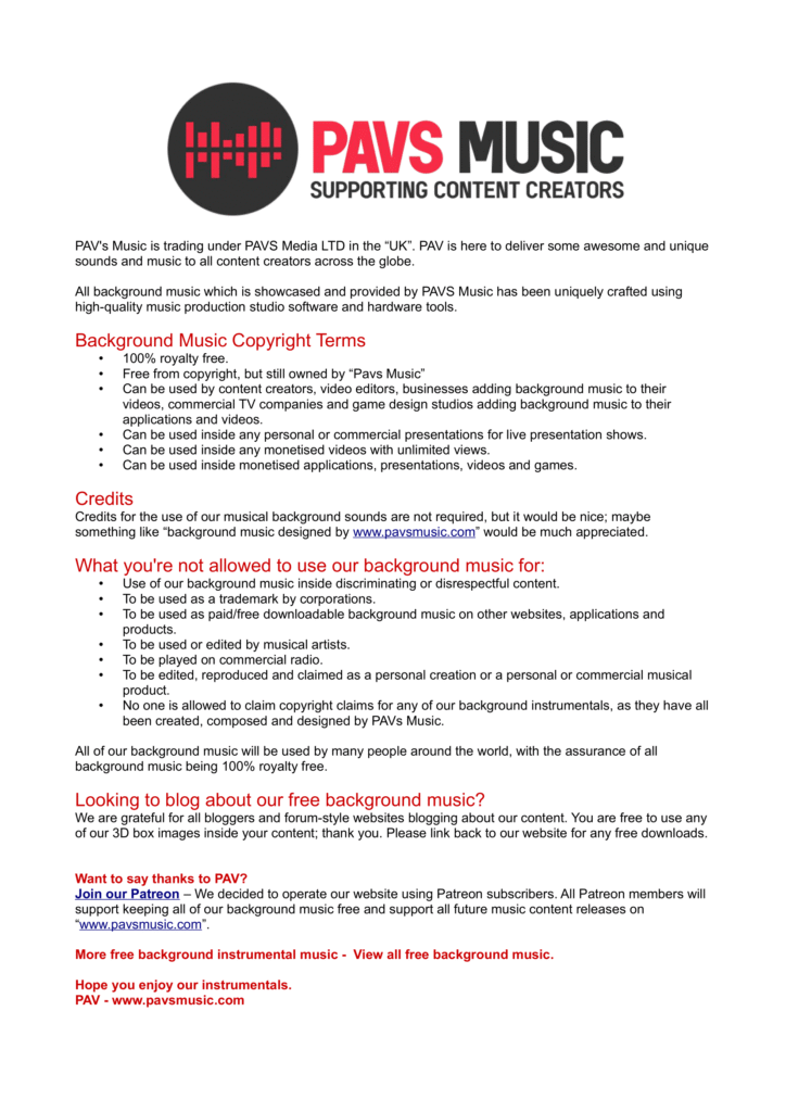 Background music copyright terms